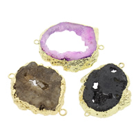Druzy Connector, Ice Quartz Agate, with Brass, natural, druzy style & mixed & 1/1 loop, 44x35x8mm-46x37x6mm, Hole:Approx 2mm, 5PCs/Bag, Sold By Bag