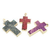 Natural Imperial Jasper Pendants Impression Jasper with Brass Cross mixed colors - Approx Sold By Bag