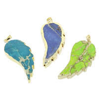 Natural Imperial Jasper Pendants Impression Jasper with Brass Leaf mixed colors - Approx Sold By Bag