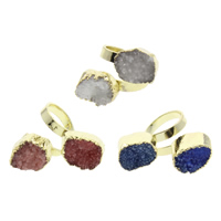 Ice Quartz Agate with Brass natural druzy style & mixed - US Ring Sold By Bag
