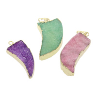 Natural Agate Druzy Pendant, Ice Quartz Agate, with Brass, Triangle, druzy style, mixed colors, 17x42x10mm-24x56x12mm, Hole:Approx 5x7mm, 5PCs/Bag, Sold By Bag