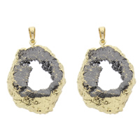 Natural Agate Druzy Pendant, Ice Quartz Agate, with Brass, druzy style, 29x40x9.50mm, Hole:Approx 5x7mm, 5PCs/Bag, Sold By Bag