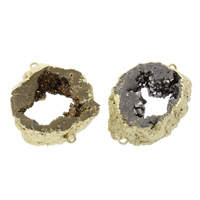 Natural Quartzo Connector, Ágata quartzo de gelo, with cobre, naturais, estilo druzy & misto & laço de 1/1, 28.5x41x9mm-32x40x10mm, Buraco:Aprox 2mm, 5PCs/Bag, vendido por Bag
