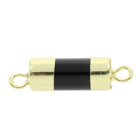 Black Agate Connector, with Brass, Column, natural, 1/1 loop, 30x8mm, Hole:Approx 2mm, 5PCs/Bag, Sold By Bag