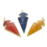 Dragon Veins Agate Pendant, with Brass, Spike, natural, mixed colors, 25x56x9mm-27x61x10mm, Hole:Approx 5x7mm, 5PCs/Bag, Sold By Bag