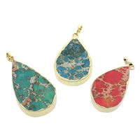 Natural Imperial Jasper Pendants Impression Jasper with Brass Teardrop mixed colors - Approx Sold By Bag