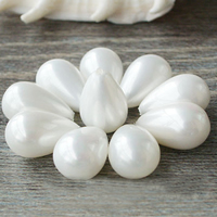 South Sea Shell Beads, Teardrop, natural, half-drilled, white, nickel, lead & cadmium free, 10x14mm, 5Pairs/Lot, Sold By Lot