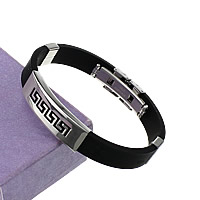 Men Bracelet Silicone with Stainless Steel black 10mm Sold Per Approx 8.5 Inch Strand