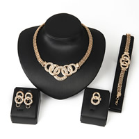 Tibetan Style Jewelry Sets, finger ring & bracelet & earring & necklace, with brass chain, brass post pin, with 7cm,5cm extender chain, gold color plated, lantern chain & with rhinestone, nickel, lead & cadmium free, 410mm,170mm,16x25mm, US Ring Size:7-9, Length:Approx 6.5 Inch, Approx 16 Inch, Sold By Set