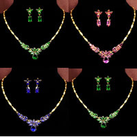 Crystal Jewelry Sets earring & necklace Zinc Alloy with Crystal brass post pin Flower 18K gold plated bar chain & with rhinestone nickel lead & cadmium free  Length Approx 17 Inch Sold By Set