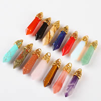 Gemstone Pendants Jewelry, with Brass, pendulum, gold color plated, natural & different materials for choice, nickel, lead & cadmium free, 36-40x8mm, Hole:Approx 3x4mm, Sold By PC