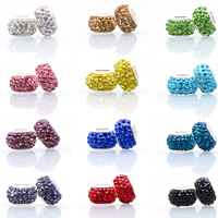 Rhinestone European Beads, Clay Pave, Rondelle, silver color plated, brass single core without troll & with rhinestone, more colors for choice, nickel, lead & cadmium free, 12mm, Hole:Approx 5mm, 100PCs/Lot, Sold By Lot