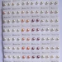 Freshwater Pearl Stud Earring, with plastic earnut, brass post pin, Button, natural, mixed colors, 7-8mm, 50Pairs/Bag, Sold By Bag