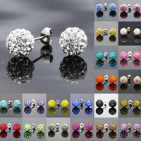 Rhinestone Earring, Brass, with Rhinestone Clay Pave, Round, platinum color plated, more colors for choice, nickel, lead & cadmium free, 8mm, 70Pairs/Lot, Sold By Lot