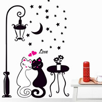 Wall Stickers & Decals, PVC Plastic, Cat, word love, adhesive, 320x600mm, Sold By Set