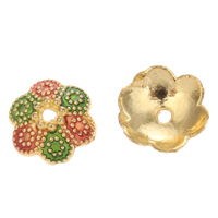 Zinklegierung Perlenkappe, Blume, goldfarben plattiert, Emaille, frei von Blei & Kadmium, 11x4mm, Bohrung:ca. 1mm, 20PCs/Tasche, verkauft von Tasche