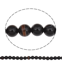 Naturlig svart agat pärlor, Rund, 10mm, Hål:Ca 1mm, Ca 39PC/Strand, Såld Per Ca 15 inch Strand