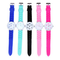 Women Wrist Watch Zinc Alloy with Glass & Silicone platinum color plated with painted & adjustable nickel lead & cadmium free 40mm 20mm Length Approx 9.5 Inch Sold By Lot