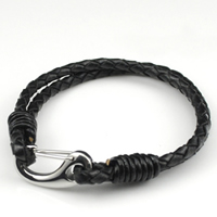 Armband för män, Kohud, rostfritt stål Karbinlås, svart, nickel, bly och kadmium gratis, Såld Per 7.8 inch Strand