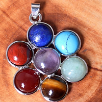 Gemstone Pendants Jewelry, Brass, with Gemstone, Flower, natural, 40x33mm, Hole:Approx 3x4mm, Sold By PC