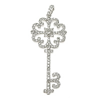 Cubic Zirconia Micro Pave Brass Pendant, Key, platinum plated, micro pave cubic zirconia, nickel, lead & cadmium free, 20x47x3mm, Hole:Approx 2.5x4mm, Sold By PC