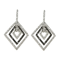 Cubic Zirconia Micro Pave Brass Earring, Rhombus, platinum plated, micro pave cubic zirconia, nickel, lead & cadmium free, 32mm, 19x23x2mm, 13x16x2mm, 7x9x2mm, Sold By Pair