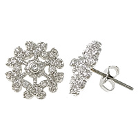 Cubic Zirconia Micro Pave Brass Earring, Flower, platinum plated, micro pave cubic zirconia, nickel, lead & cadmium free, 12.50x12.50x4mm, Sold By Pair