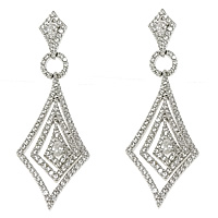 Cubic Zirconia Micro Pave Brass Earring, Rhombus, platinum plated, micro pave cubic zirconia, nickel, lead & cadmium free, 59mm, 20x41x2mm, 14x25x2mm, 8x15x3mm, 8x8x2.5mm, Sold By Pair