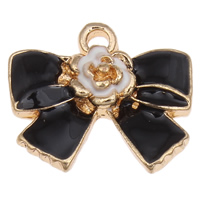 Tibetan Style Bowknot Pendants, gold color plated, enamel, black, nickel, lead & cadmium free, 15x13x4mm, Hole:Approx 1mm, 100PCs/Bag, Sold By Bag