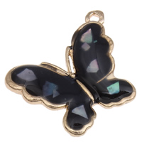 Tibetan Style Animal Pendants, with Abalone Shell, Butterfly, gold color plated, enamel, black, nickel, lead & cadmium free, 21x24x3mm, Hole:Approx 1mm, 100PCs/Bag, Sold By Bag
