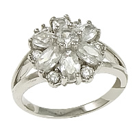 Cubic Zircon Brass Finger Ring with Glass Flower platinum plated & with cubic zirconia & faceted nickel lead & cadmium free 12mm Sold By PC