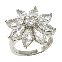 Cubic Zircon Brass Finger Ring with Glass Flower platinum plated & with cubic zirconia nickel lead & cadmium free 21mm Sold By PC