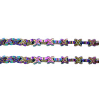 Non Magnetic Hematite Beads, Flower, colorful plated, 7x7x3mm, Hole:Approx 1mm, Length:Approx 14.5 Inch, 10Strands/Lot, Approx 59PCs/Strand, Sold By Lot