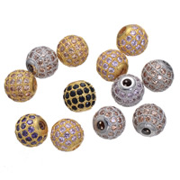 Perles cubes en laiton zircon Micro Pave, Rond, Placage, pavé de micro zircon, plus de couleurs à choisir, protéger l'environnement, sans nickel, plomb et cadmium, 8mm, Trou:Environ 1.5mm, 5PC/sac, Vendu par sac