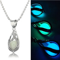 Luminated Necklace, Brass, with Fluorescent Powder Stone, Teardrop, platinum color plated, ball chain, more colors for choice, nickel, lead & cadmium free, 10x20mm, Sold Per Approx 17 Inch Strand