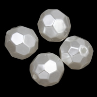 Plastique ABS perle goutte, Rond, facettes, blanc, 10mm, Trou:Environ 1mm, 2sacsvalises/lot, Environ 1250PC/sac, Vendu par lot