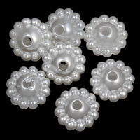 ABS Plastic Pearl Spacer Bead, Flower, white, 10x6mm, Hole:Approx 1mm, 2Bags/Lot, Approx 2500PCs/Bag, Sold By Lot