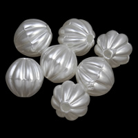 ABS Plastic Pearl Beads, Drum, corrugated, white, 8x8mm, Hole:Approx 1mm, 2Bags/Lot, Approx 2500PCs/Bag, Sold By Lot