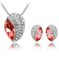 CRYSTALLIZED™ элемент Кристалл Ювелирные наборы, серьги & ожерелье, сваровский, с цинковый сплав, Каплевидная форма, покрытый платиной, Красные лилии, 0.8x1.2cm, 1.4x2.0cm, длина:Приблизительно 17-20 дюймовый, продается указан
