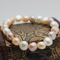 Bracelet en perles de culture d'eau douce, perle d'eau douce cultivée, Baroque, naturel, multicolore, 8-9mm, Vendu par Environ 7.5 pouce brin