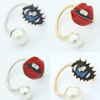 Zinc Alloy Cuff Finger Ring plated with plastic pearl & enamel nickel lead & cadmium free 20mm US Ring .5 Sold By PC