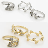 Mid Finger Ring Zinc Alloy Leaf plated with rhinestone nickel lead & cadmium free 16mm US Ring Sold By Set