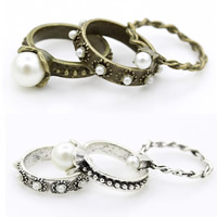 Tibetan Style Ring Set, plated, with plastic pearl, more colors for choice, nickel, lead & cadmium free, 20mm, US Ring Size:6.5, 3PCs/Set, Sold By Set