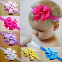 Satin Ribbon Headband, Flower, elastic & for children, more colors for choice, Length:Approx 14 Inch, 24Strands/Bag, Sold By Bag