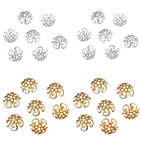 Messing Perlenkappe, Blume, plattiert, hohl, keine, frei von Nickel, Blei & Kadmium, 10mm, Bohrung:ca. 2mm, 20Taschen/Menge, 100PCs/Tasche, verkauft von Menge