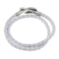 Cowhide Bracelet, with Rhinestone Clay Pave, stainless steel magnetic clasp, 2-strand, white, 5mm, 37x15x7mm, Sold Per Approx 18.5 Inch Strand