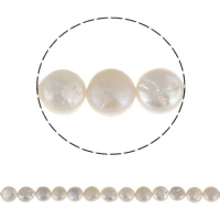 Pièce de culture des perles d'eau douce, perle d'eau douce cultivée, pièce de monnaie, naturel, blanc, 8-9mm, Trou:Environ 0.8mm, Vendu par Environ 15.3 pouce brin