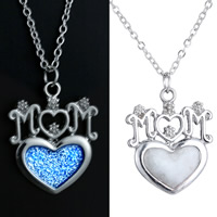 Luminated Necklace Zinc Alloy with iron chain with 6cm extender chain Heart word mom platinum color plated Mother Day Jewelry & oval chain & enamel nickel lead & cadmium free Length Approx 18 Inch Sold By Bag