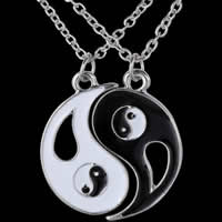 Tibetan Style Couple Necklace, with iron chain, with 5cm extender chain, platinum color plated, ying yang & oval chain & for couple & enamel, white and black, nickel, lead & cadmium free, 25x25mm, Length:Approx 18 Inch, 3Sets/Bag, 2Strands/Set, Sold By Bag