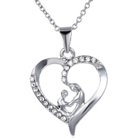 Zinc Alloy Jewelry Necklace with iron chain with 7cm extender chain Heart platinum color plated Mother Day Jewelry & oval chain & with rhinestone nickel lead & cadmium free Length Approx 16.5 Inch Sold By Bag